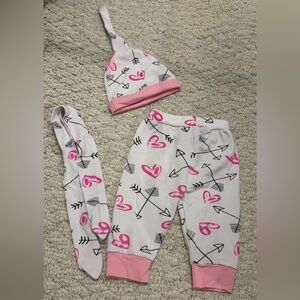 Pink and White Baby Outfit with Heart and Arrow Design